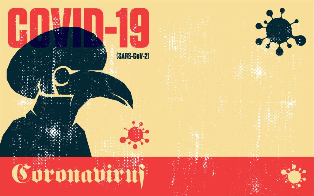 Coronavirus. Covid-19. Coronavirus quarantine vector vintage poster of plague doctor mask.